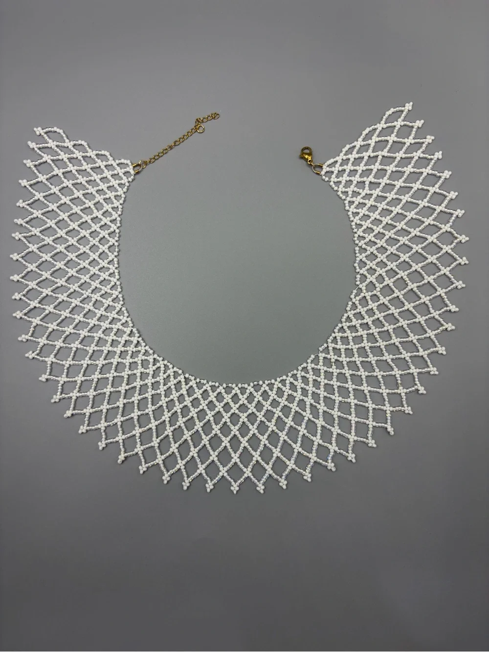 Handcrafted White Beaded Net Collar Necklace